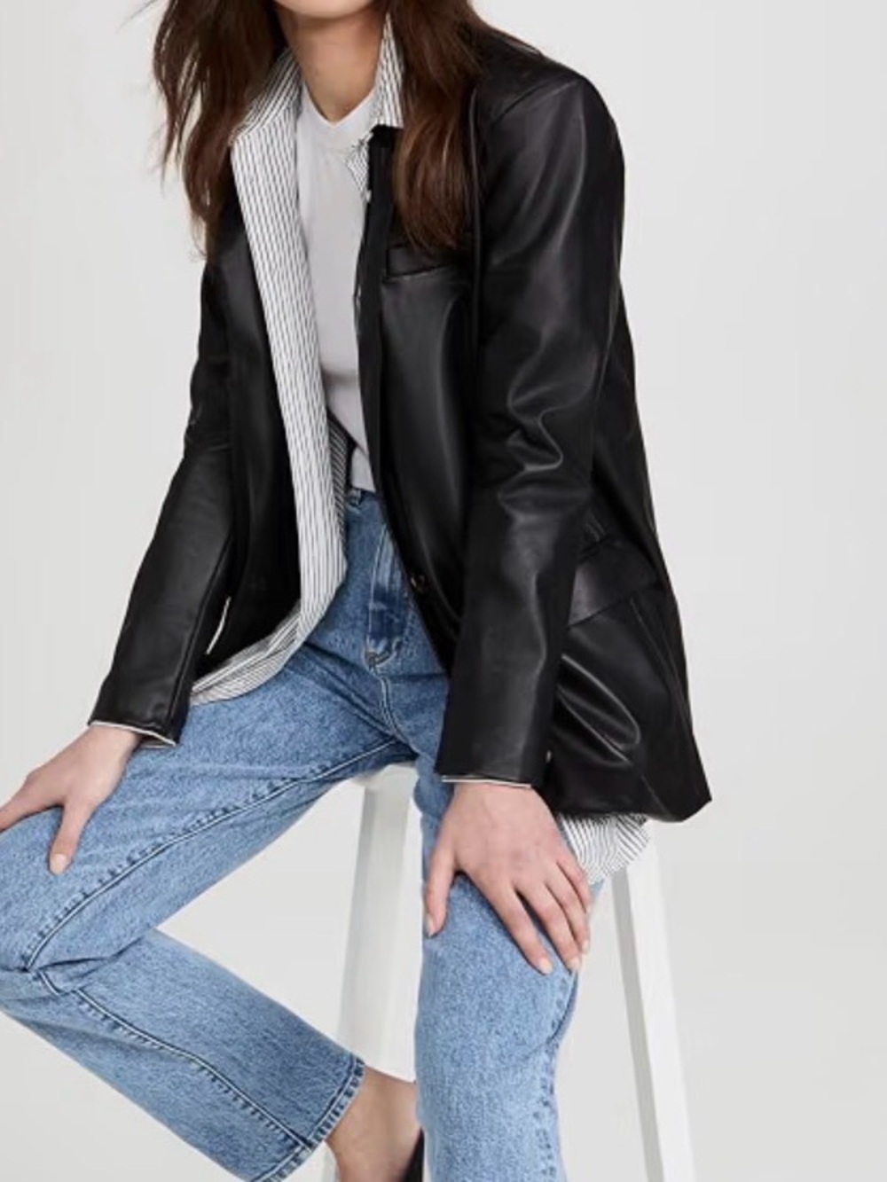Blank NYC black single breasted faux leather blazer jacket small